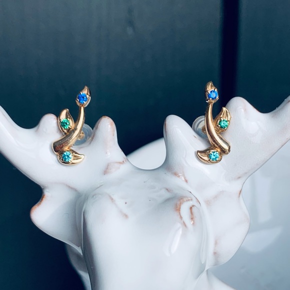 10KYG Sapphire-Emerald-CZ Crawler Earrings—NWOT - Picture 6 of 6